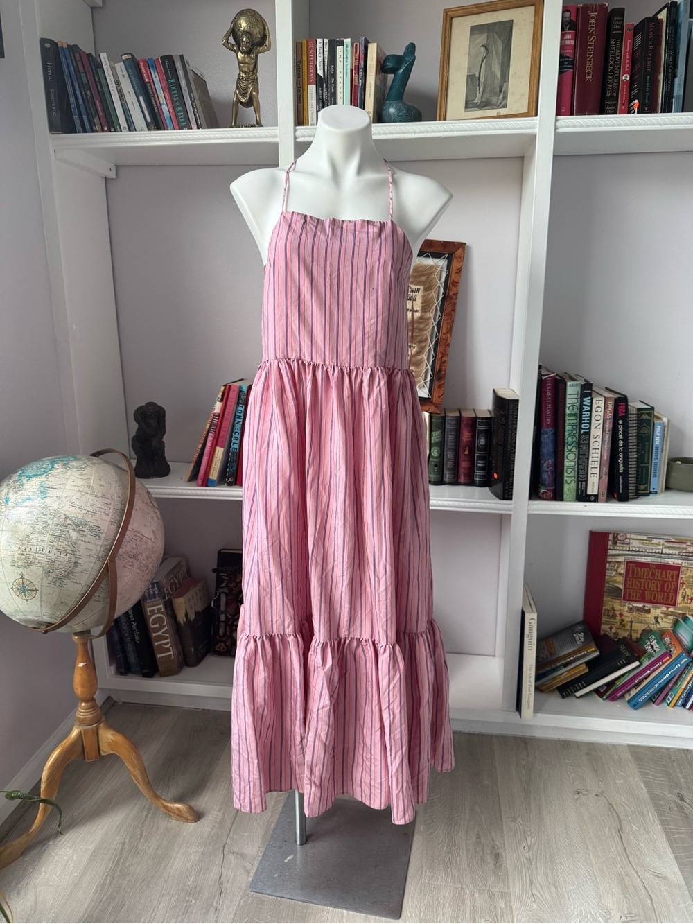 Zara Pink Striped Halter Maxi Dress